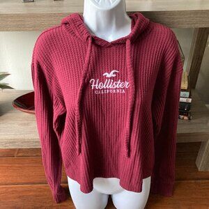 Hollister California Burgundy Waffle Cropped Hoodie Small